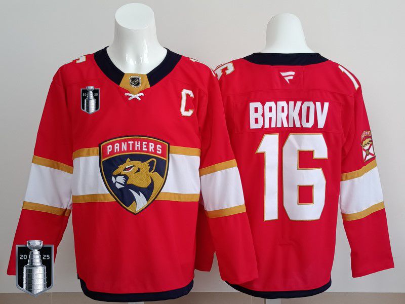 Men 2025 Florida Panthers #16 Barkov Red Fanatics Home Premium NHL Jersey style 5
